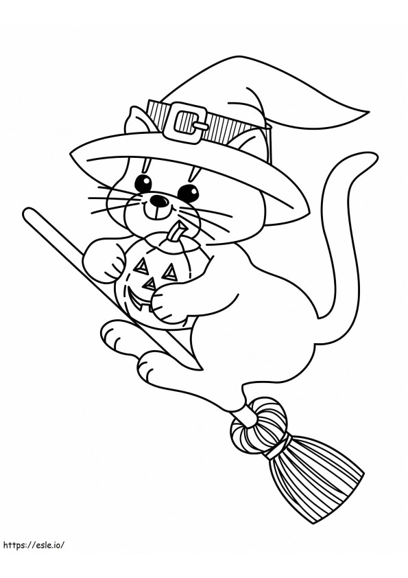 Cat Witch Flight coloring page