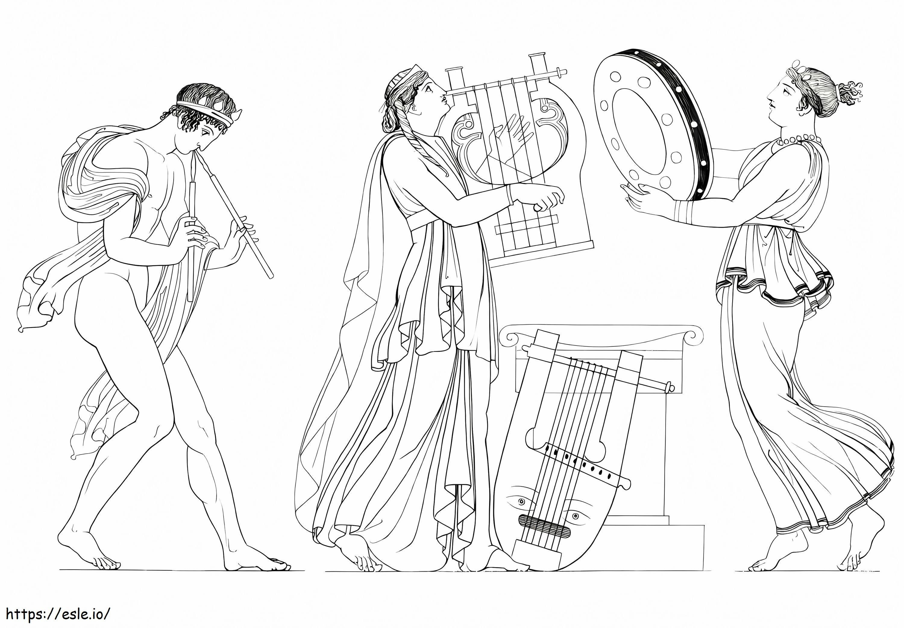 Grecian Musical Performers coloring page