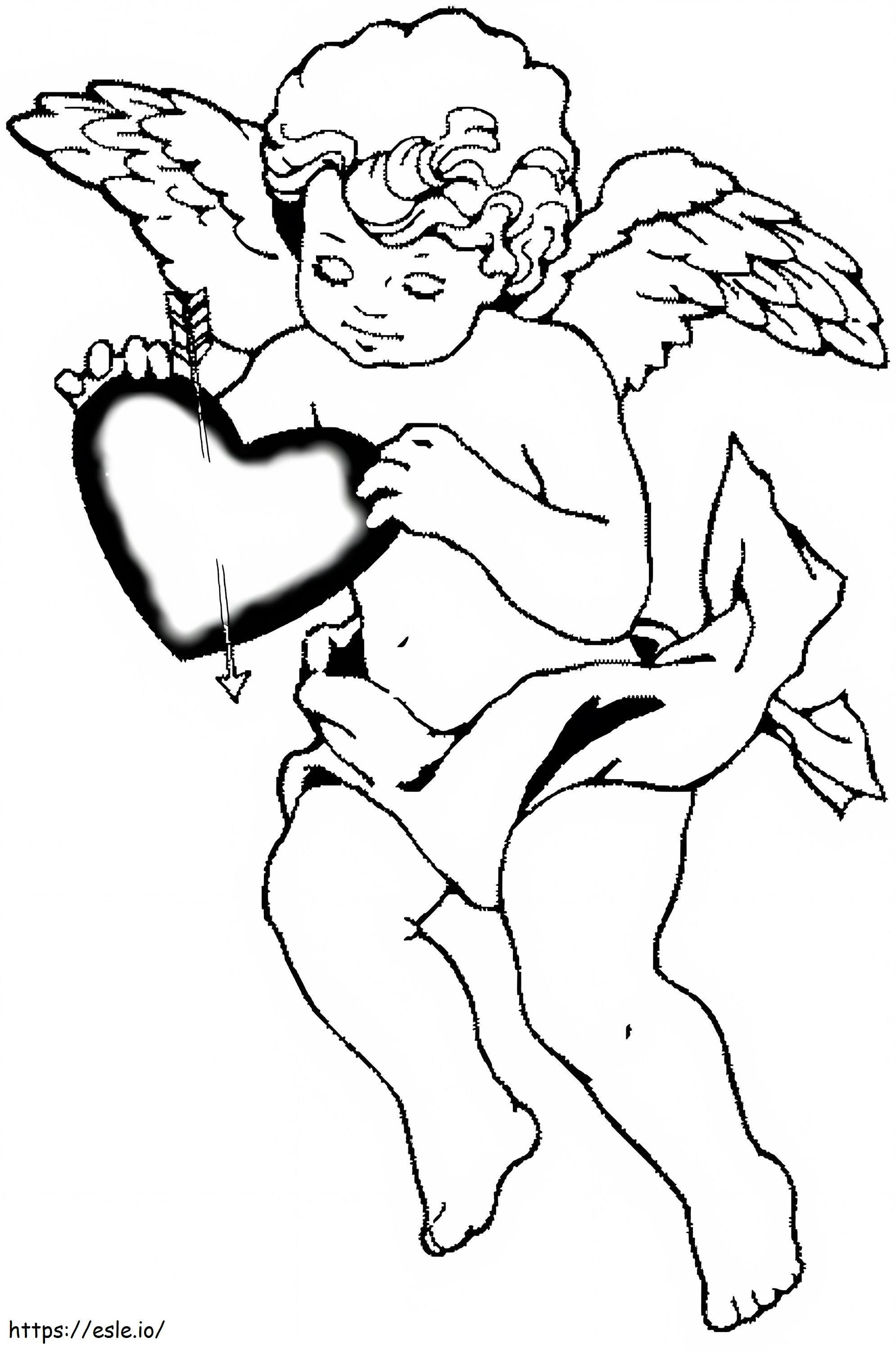 Cupido che tiene il cuore da colorare