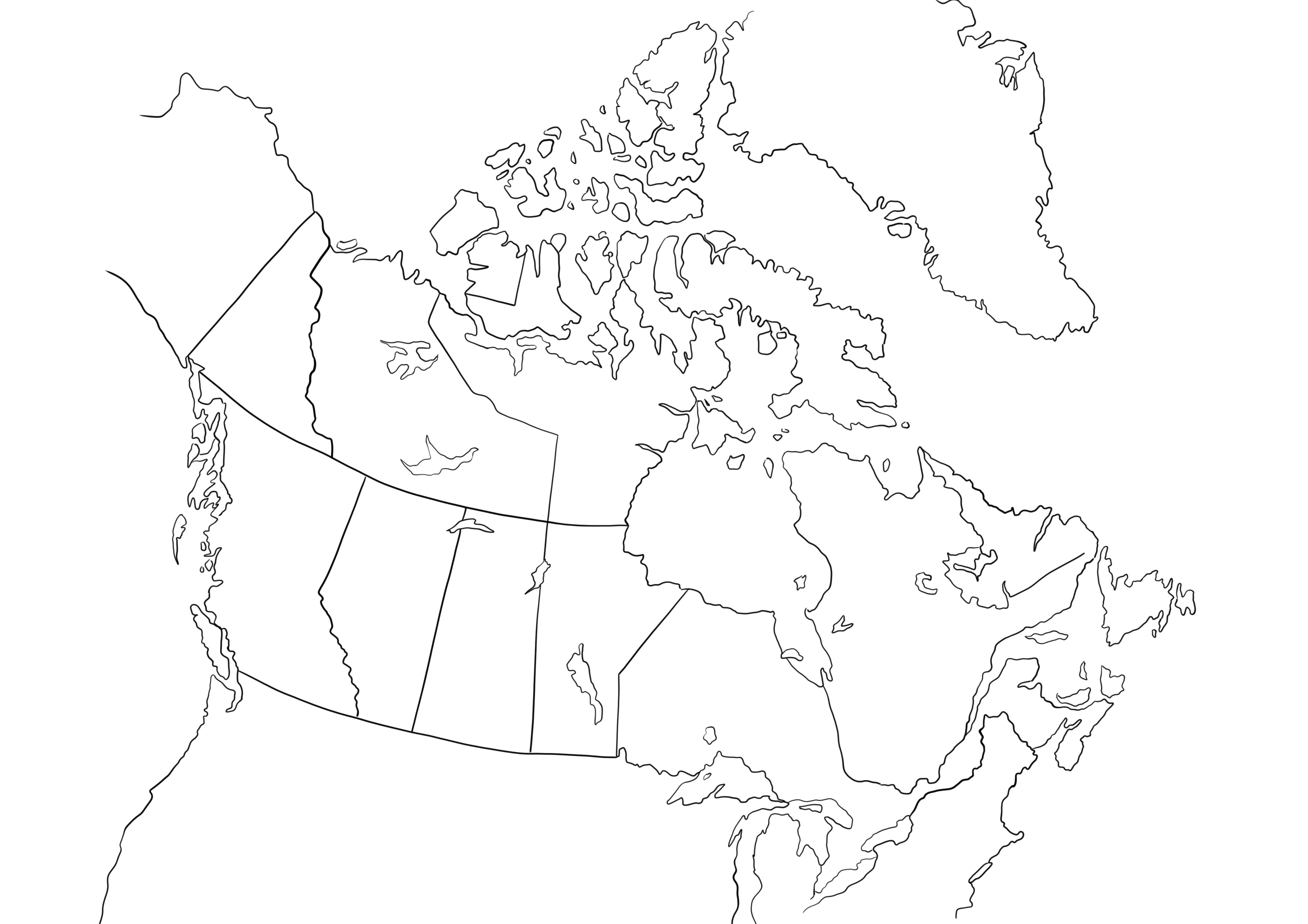 Kanada mapa kraju prosty obraz do kolorowania do wydrukowania za darmo