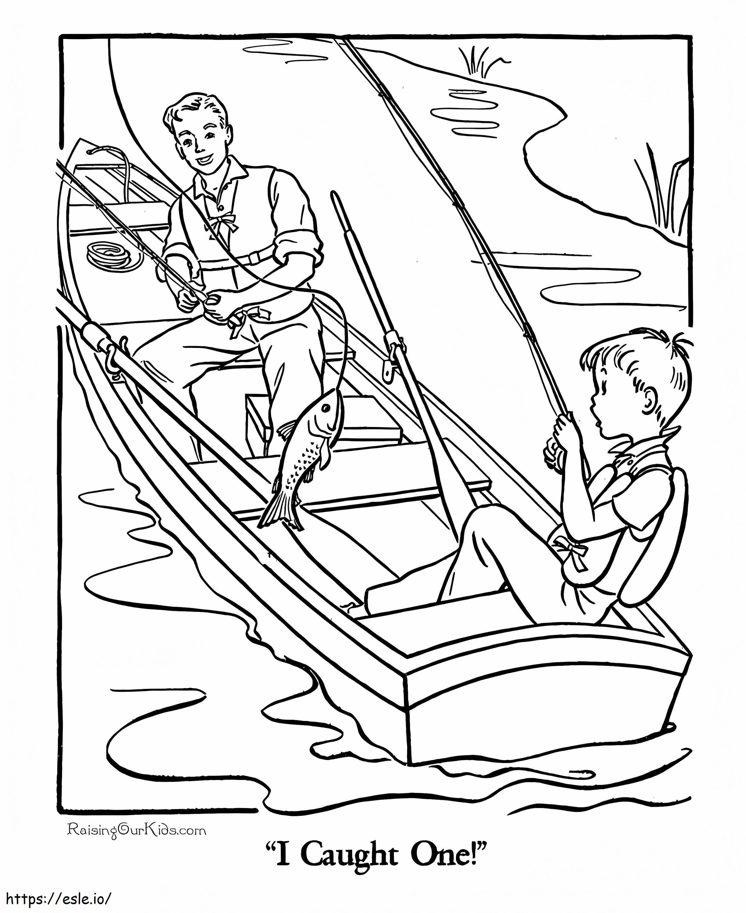 Coloriage Père et fils pêchent à imprimer dessin