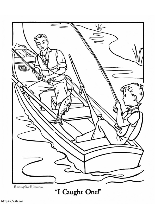Coloriage Père et fils pêchent à imprimer dessin