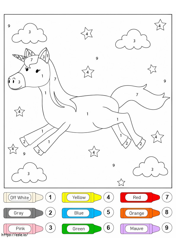 Unicorn care sare după număr de colorat