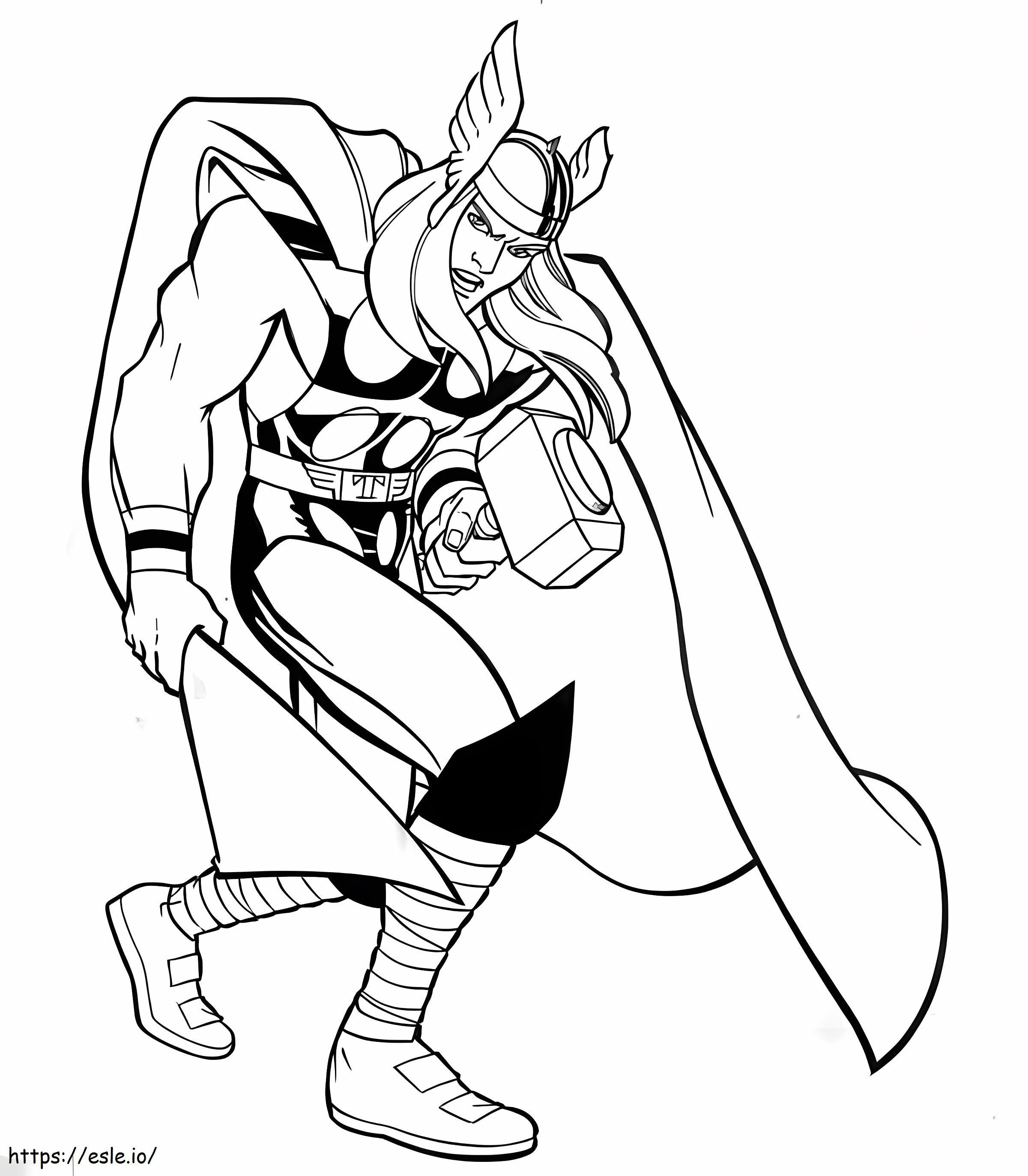 Thor de dibujos animados con martillo para colorear
