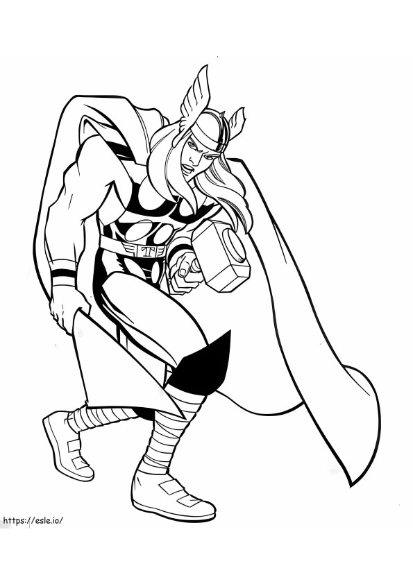 Coloriage Dessin animé Thor avec marteau à imprimer dessin