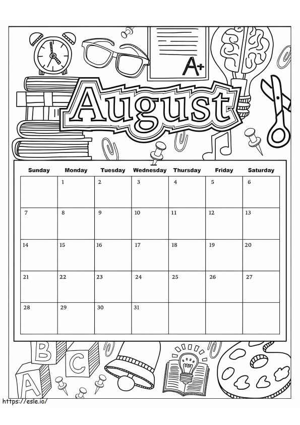 Calendar August coloring page