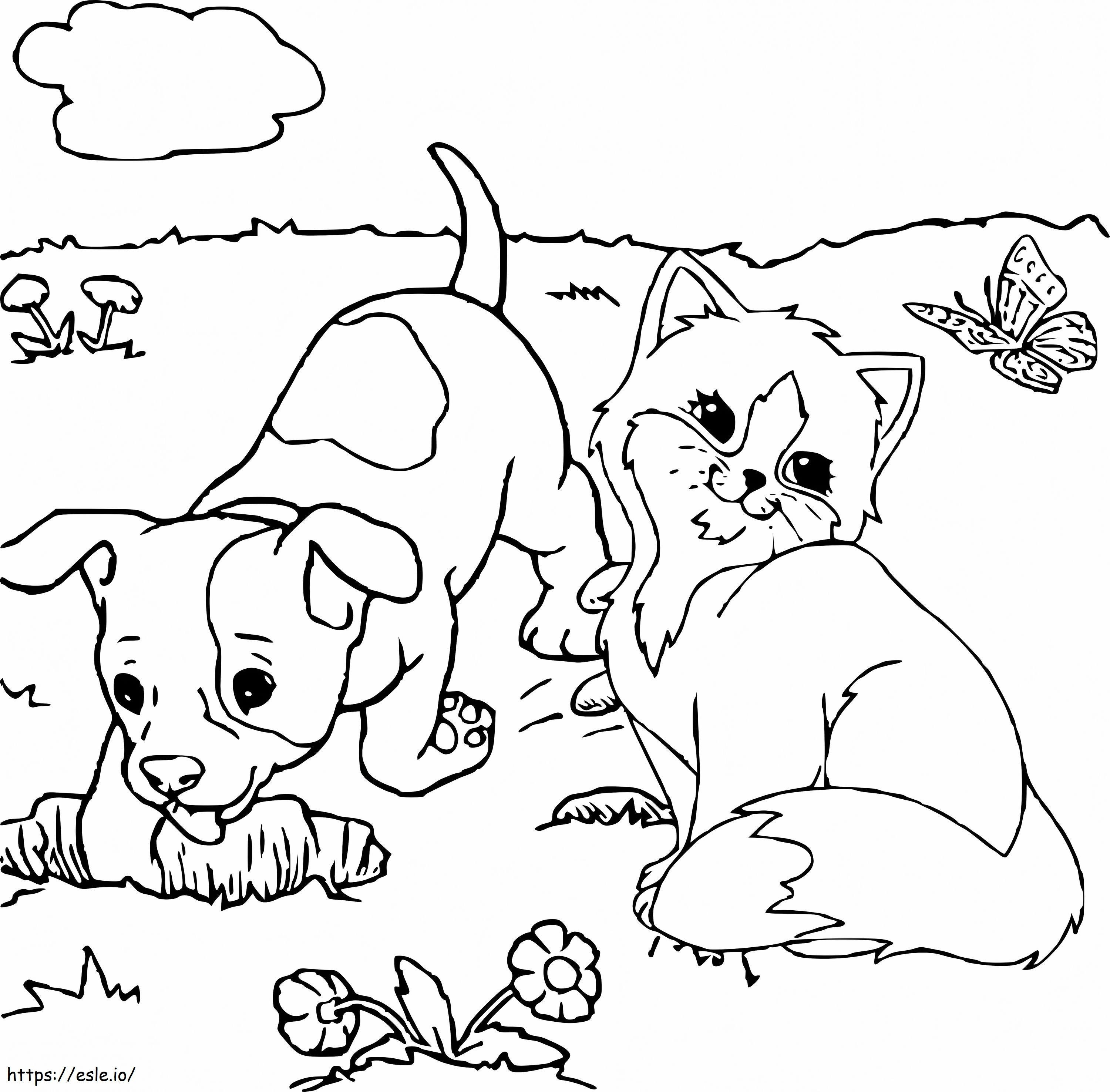 Coloriage Joli chat et chien à imprimer dessin