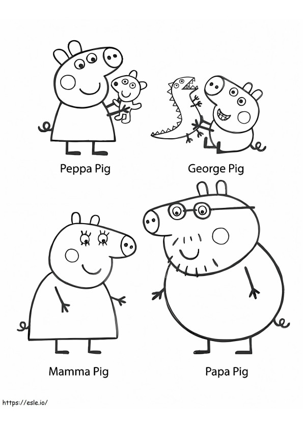 Peppa Pig Family Characters coloring page