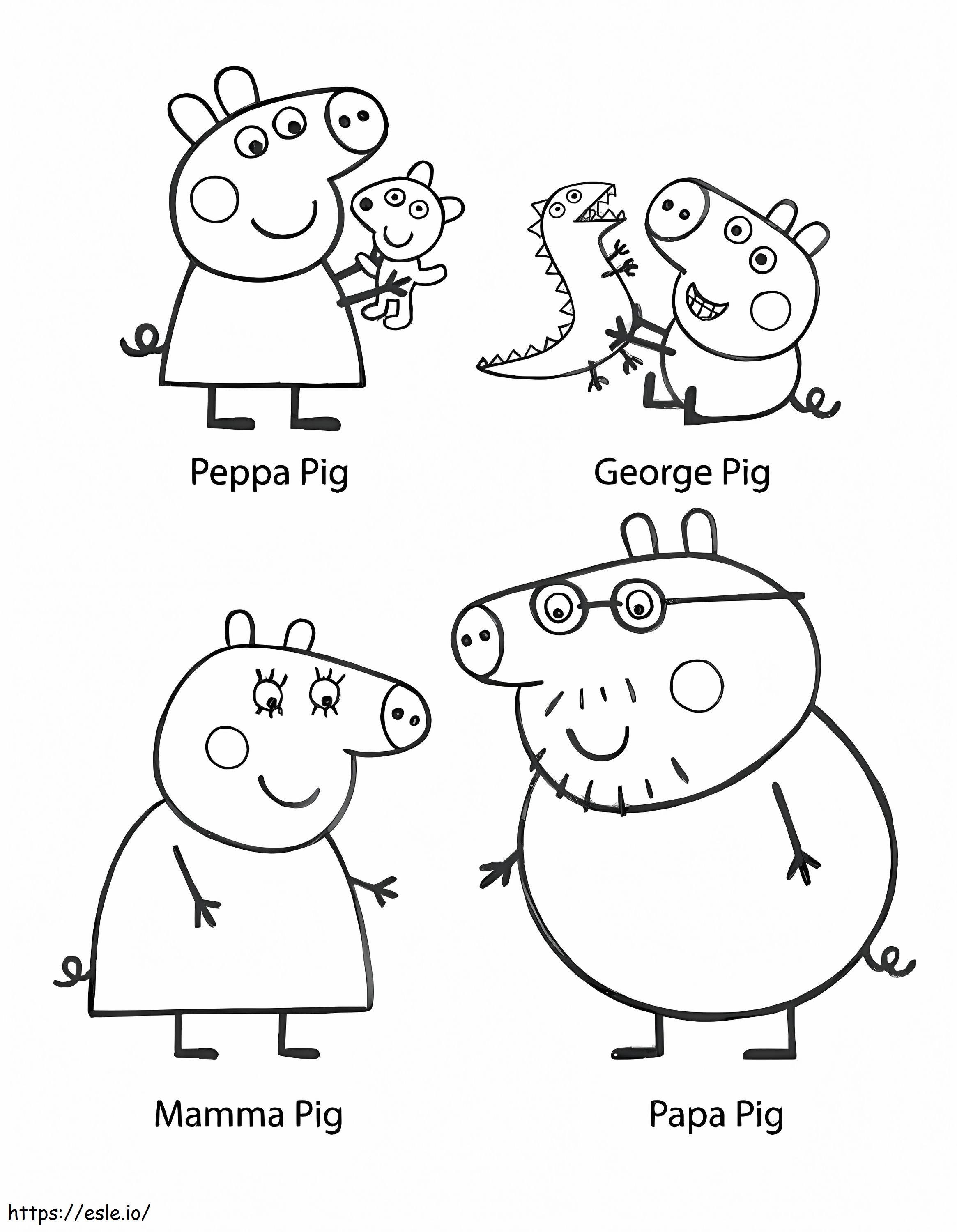 Peppa Pig Family Characters coloring page