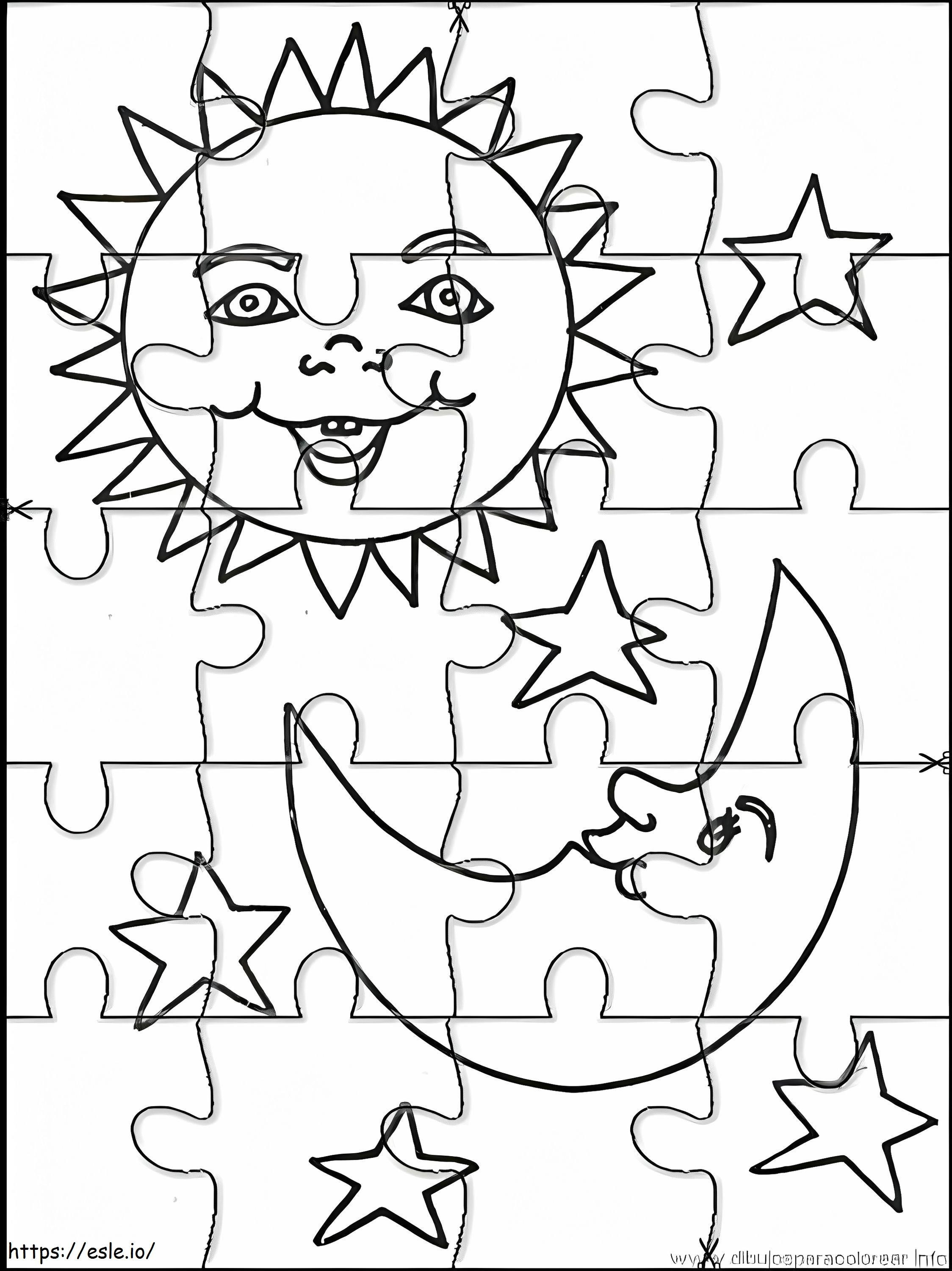 Puzzle Jigsaw Matahari dan Bulan Gambar Mewarnai