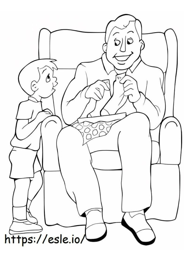 sentado, padre e hijo para colorear