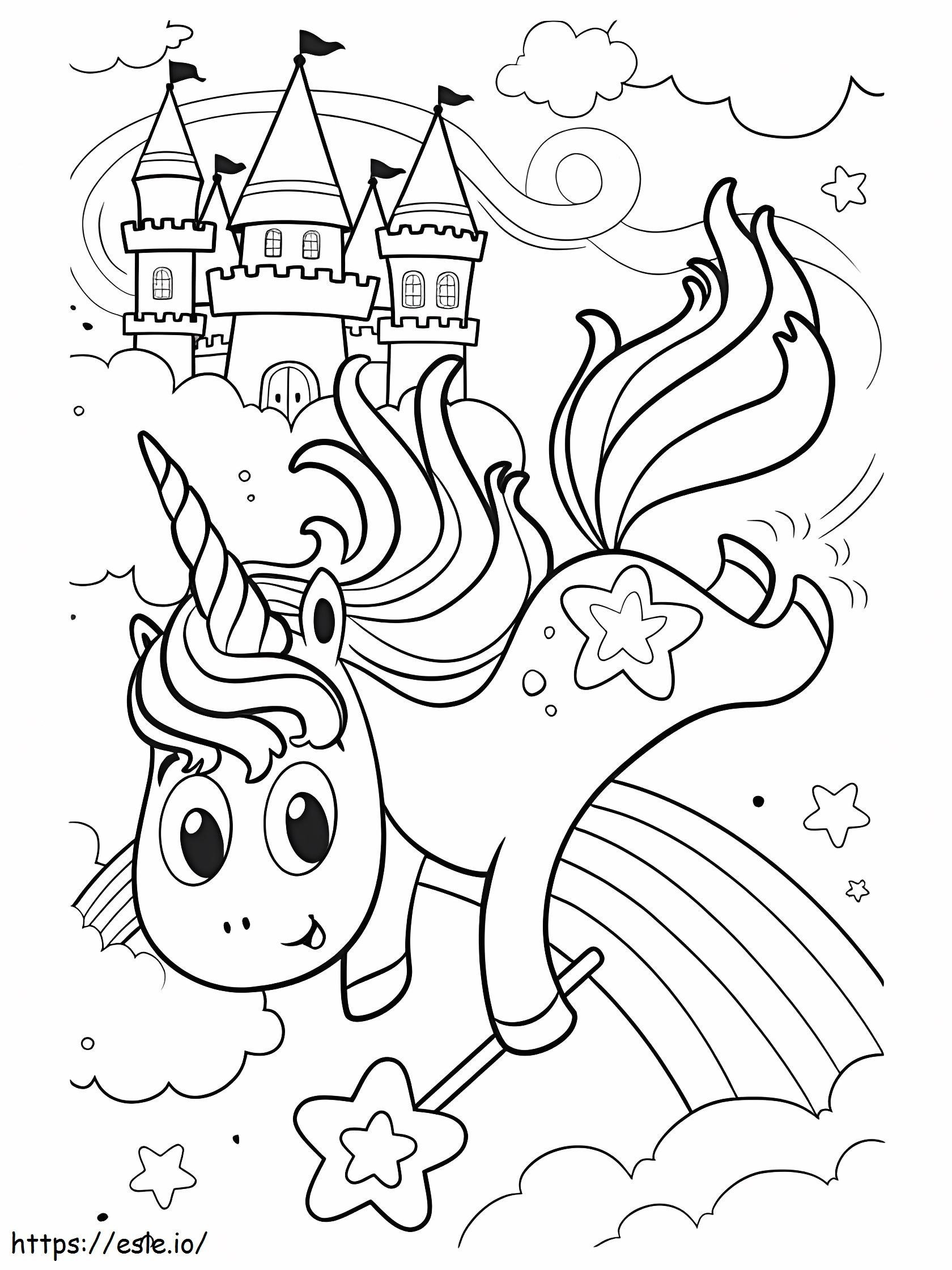 Unicornio con castillo para colorear