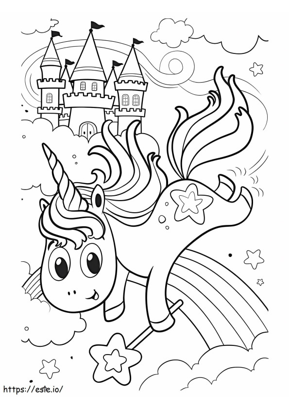 Unicorn With Castle coloring page