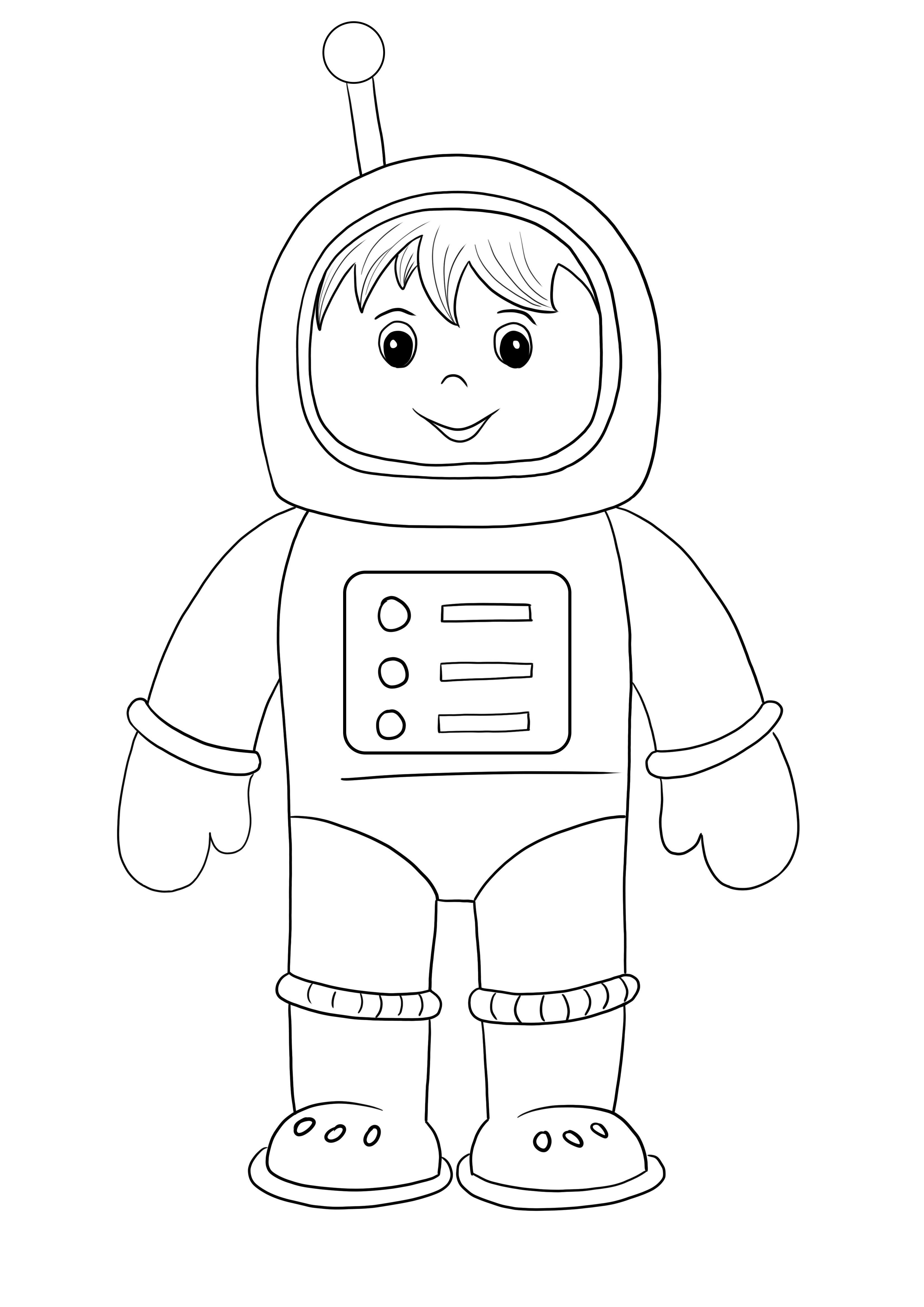 Astronaut in een ruimtepak om gratis te printen en in te kleuren kleurplaat