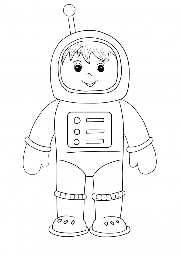 Astronautti avaruuspuvussa ilmaiseen painatukseen ja väritykseen