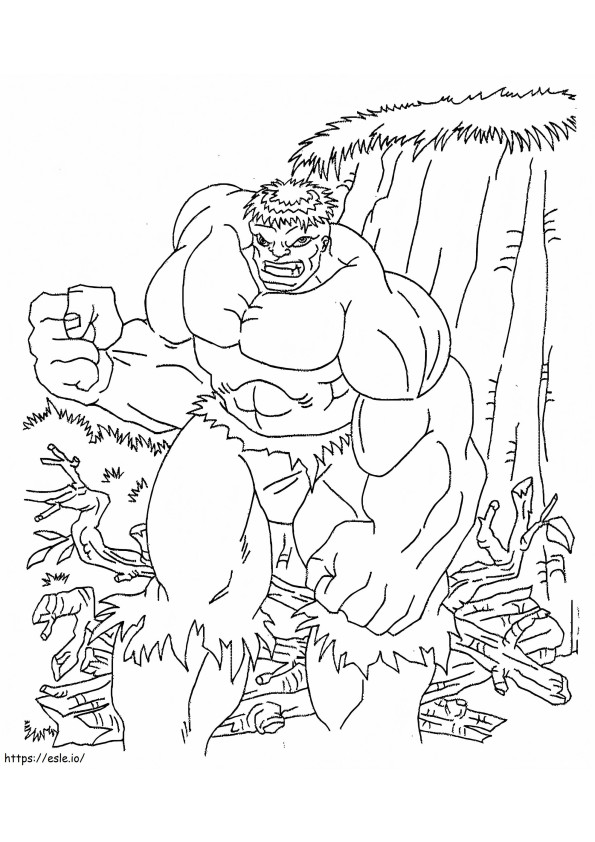 Coloriage Hulk dans la forêt à imprimer dessin