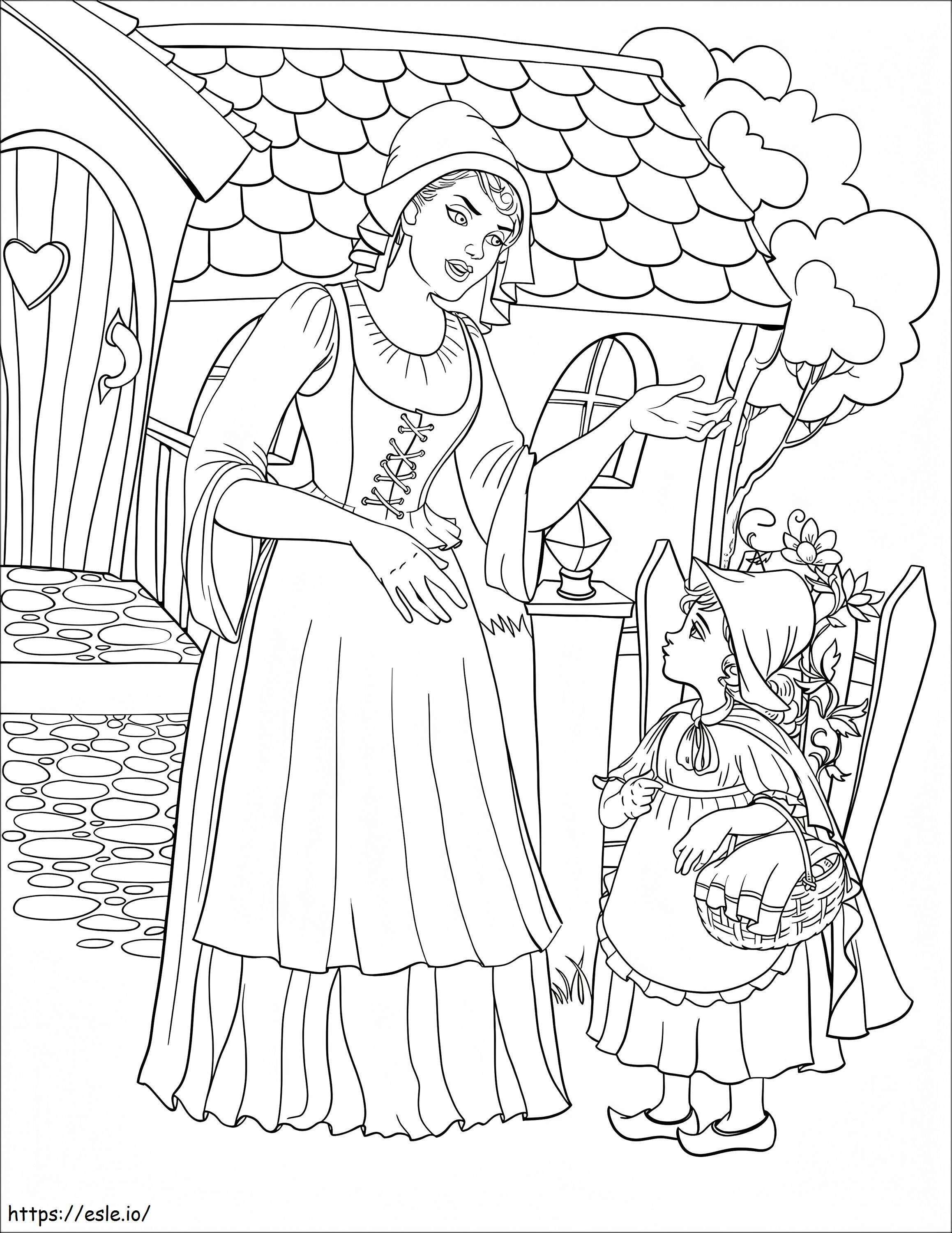 Coloriage Mère et petit chaperon rouge à imprimer dessin