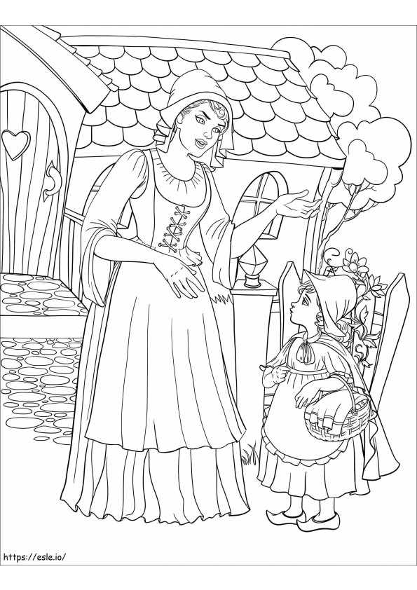 Coloriage Mère et petit chaperon rouge à imprimer dessin