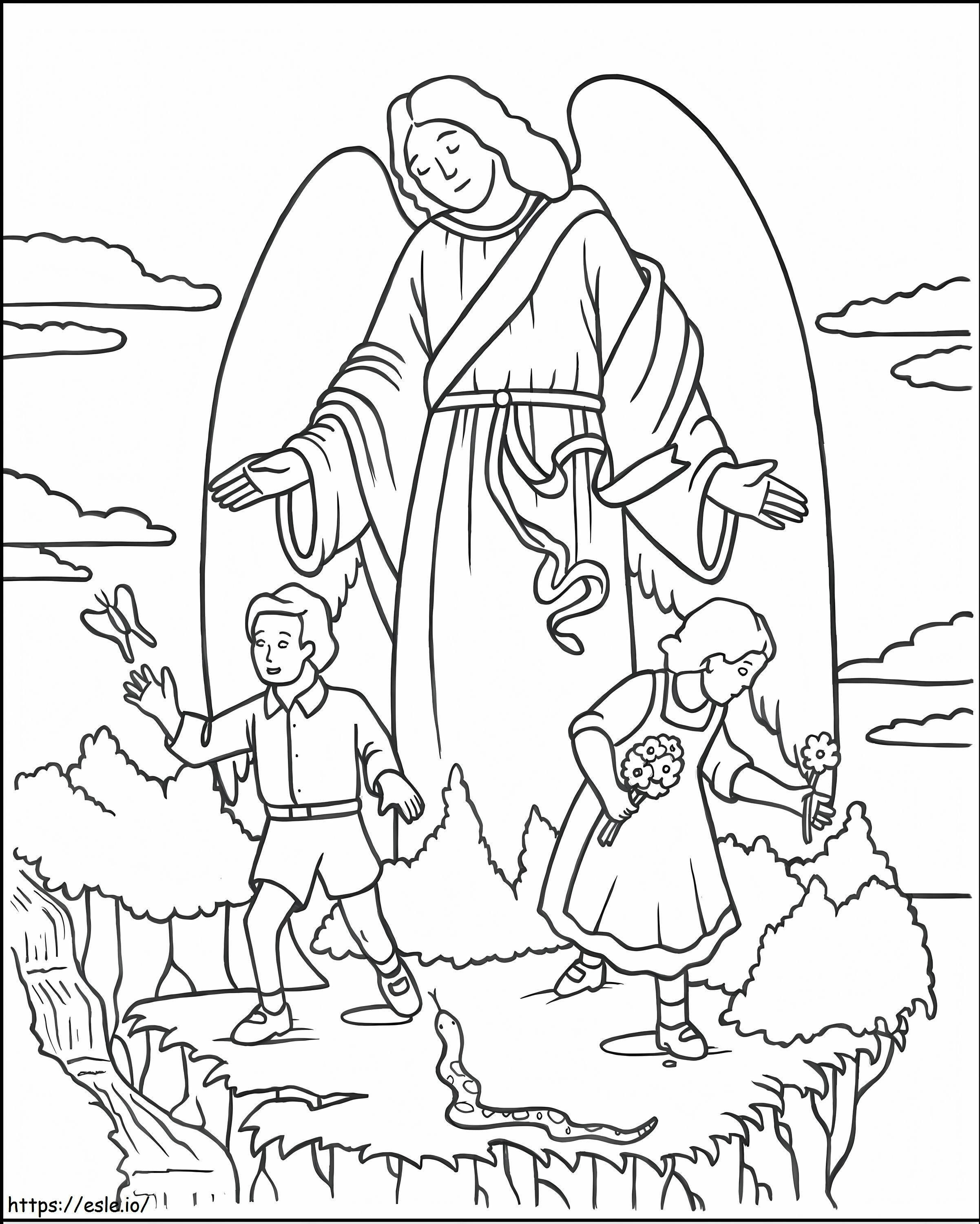 天使と二人の子供たち ぬりえ - 塗り絵
