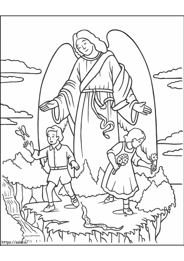 ángel y dos niños para colorear