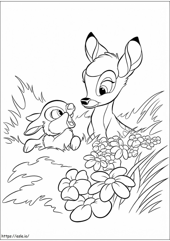 1533701343 Bambi And Thumper In Bush A4 de colorat