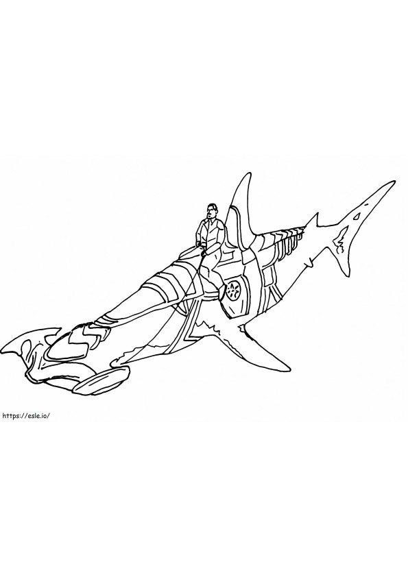 Aquaman montando un tiburón martillo para colorear