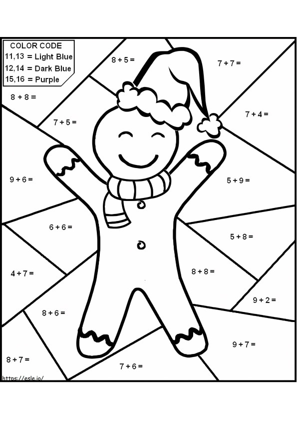 ジンジャーブレッドマンの数学ワークシート ぬりえ - 塗り絵
