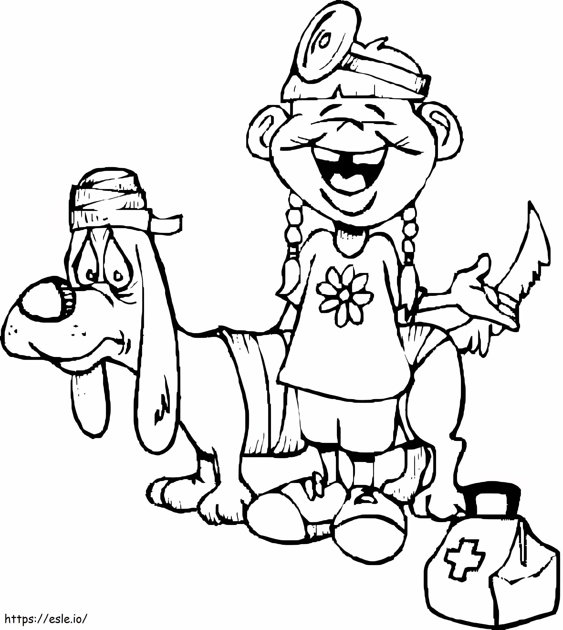 Funny Girl Playing Veterinarian Coloring Page