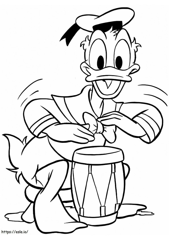 Donald cântând la tobă de colorat