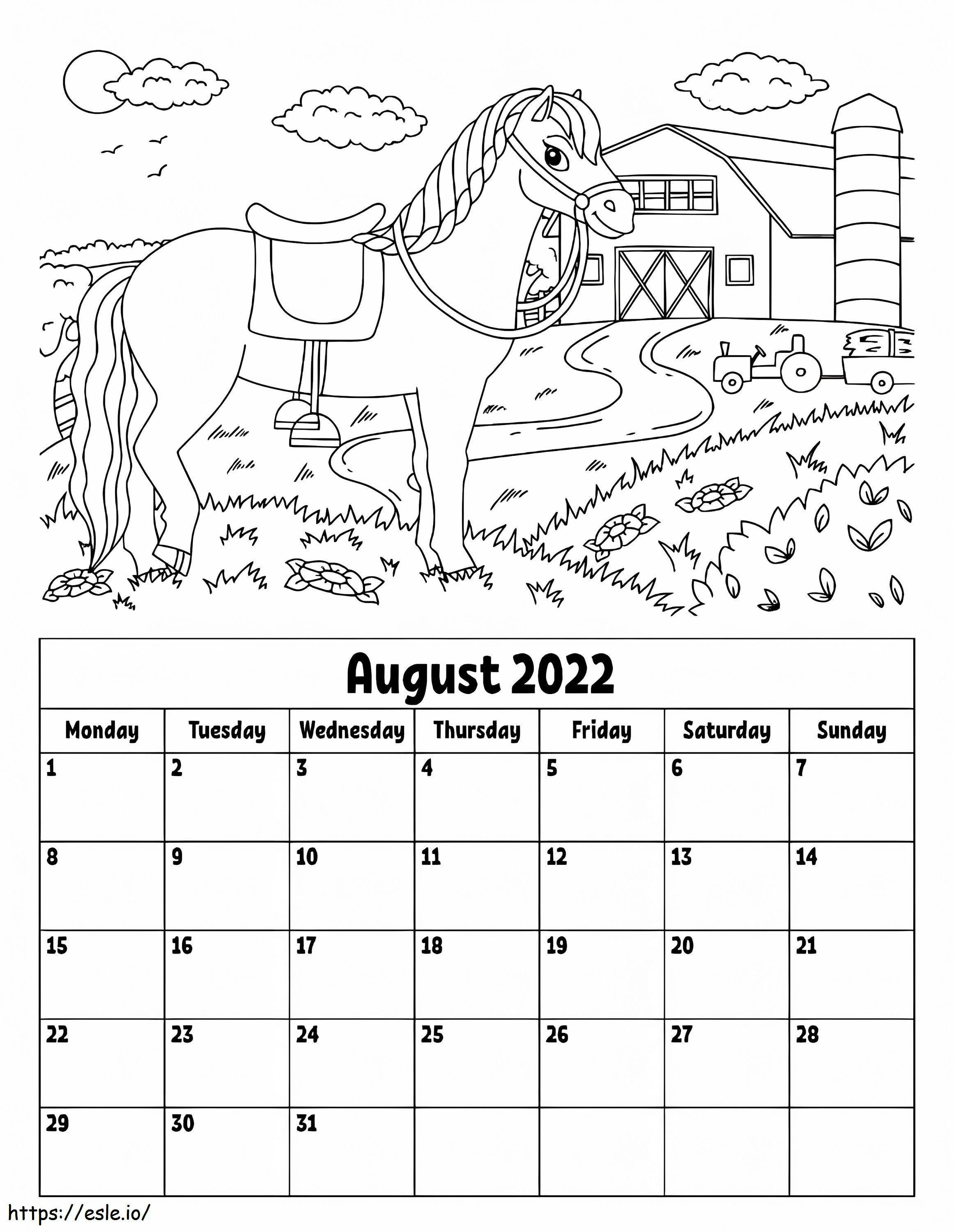 Coloriage Calendrier d'août 2022 à imprimer dessin
