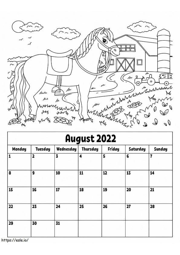 Kalendarz na sierpień 2022 kolorowanka