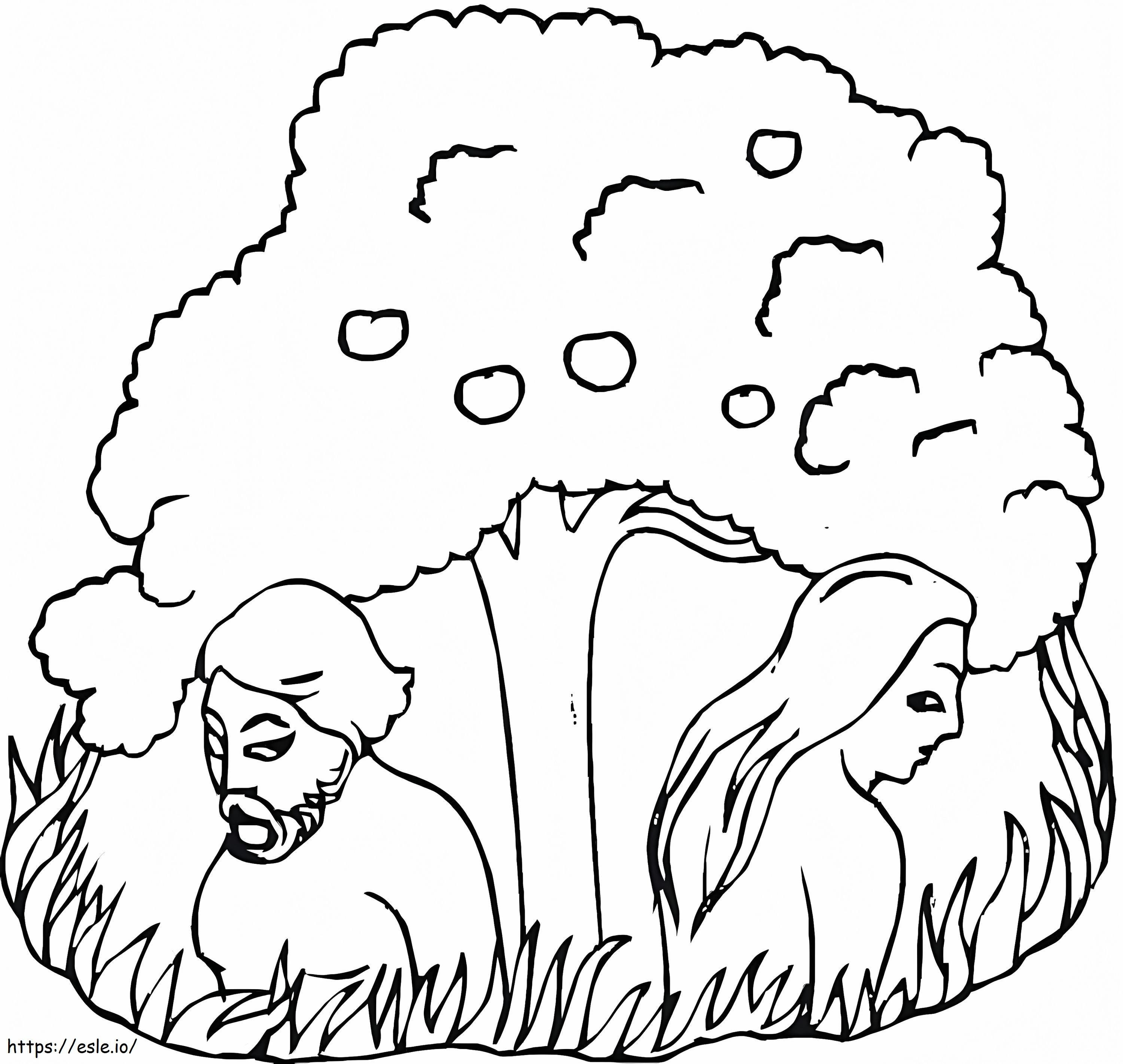 Coloriage Adam et Ève sous l'arbre à imprimer dessin