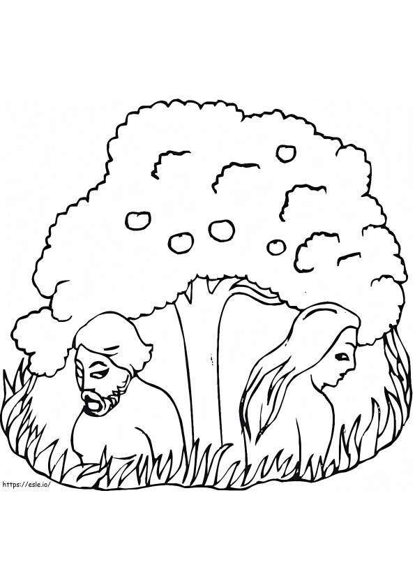 Adam și Eva sub copac de colorat