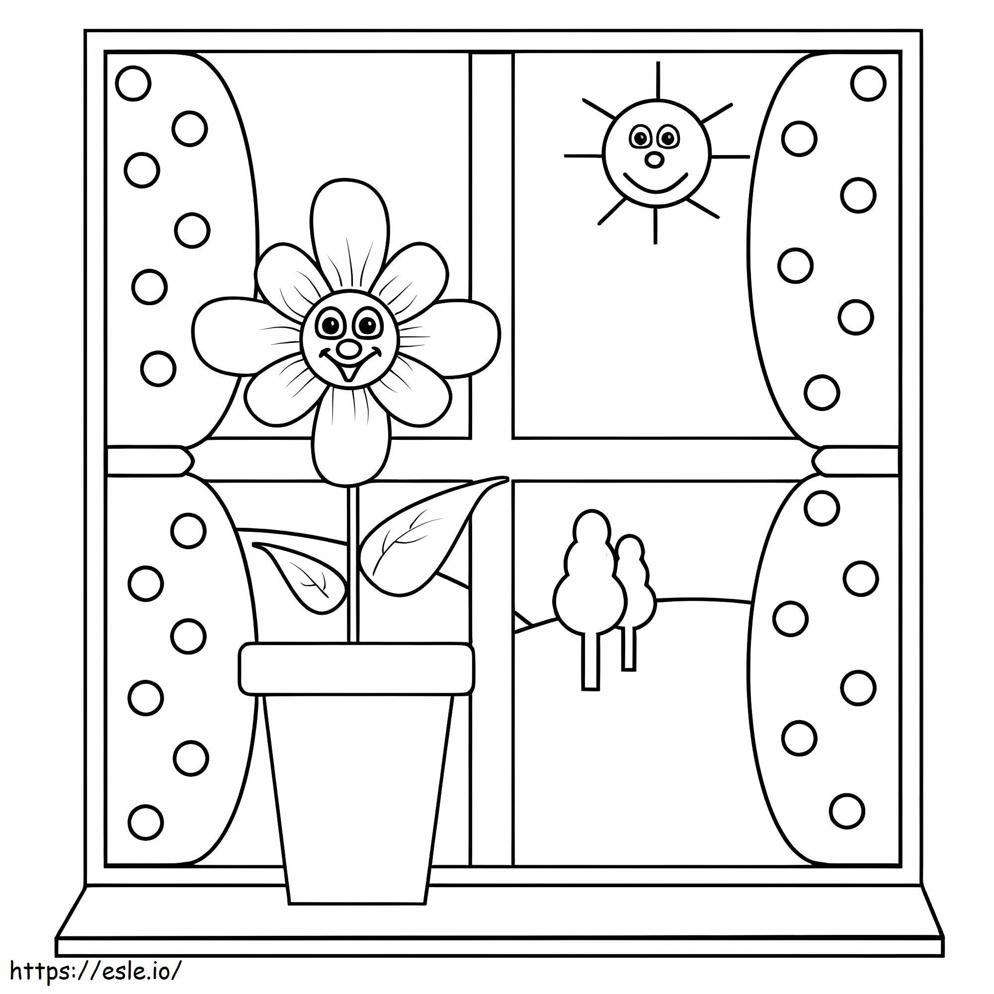 Coloriage Jolie fleur sur la fenêtre à imprimer dessin