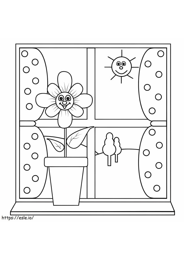 Coloriage Jolie fleur sur la fenêtre à imprimer dessin