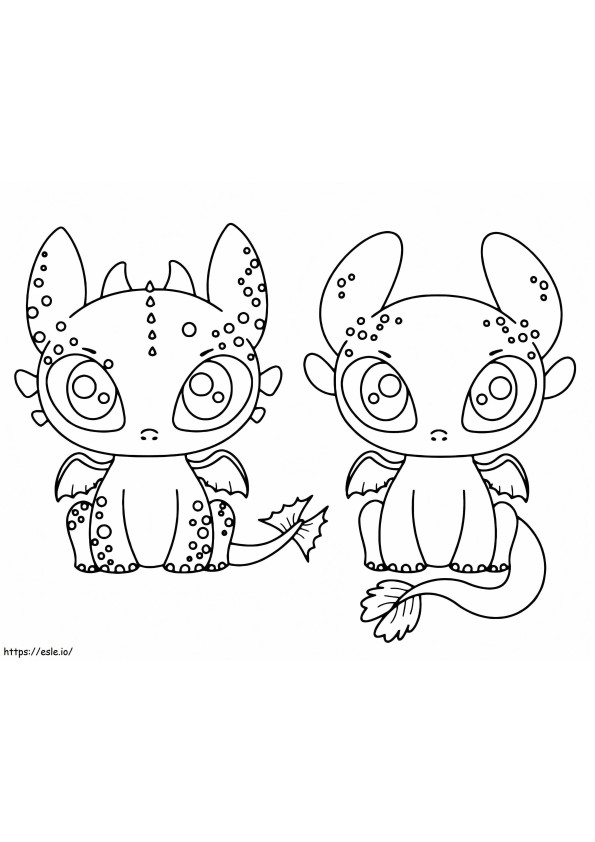 Chibi Toothless And Light Fury de colorat