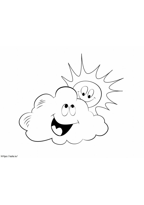 Smiling Sun With Fun Cloud coloring page