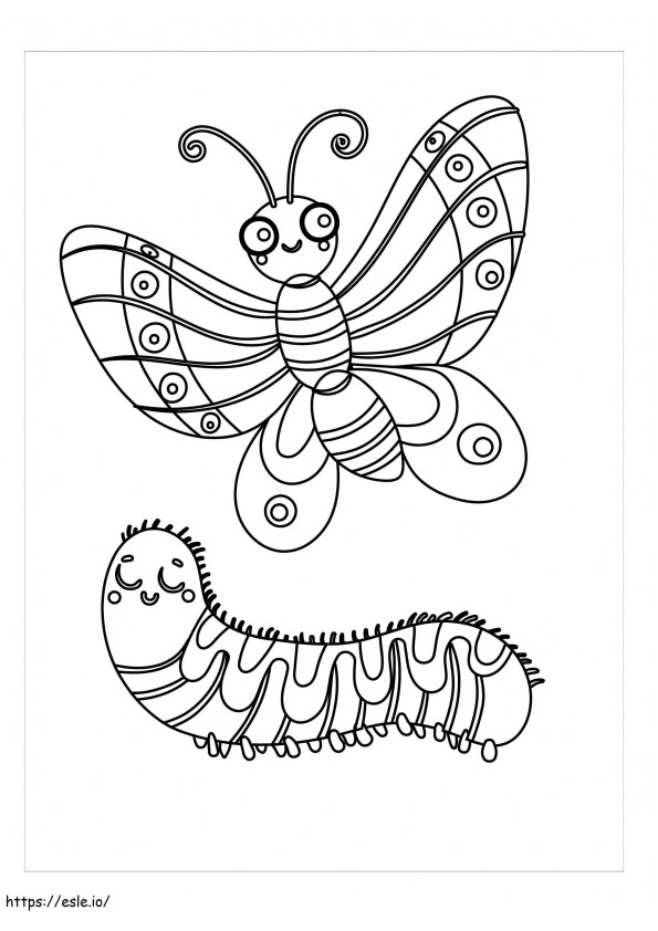 Coloriage Chenille et papillon à imprimer dessin