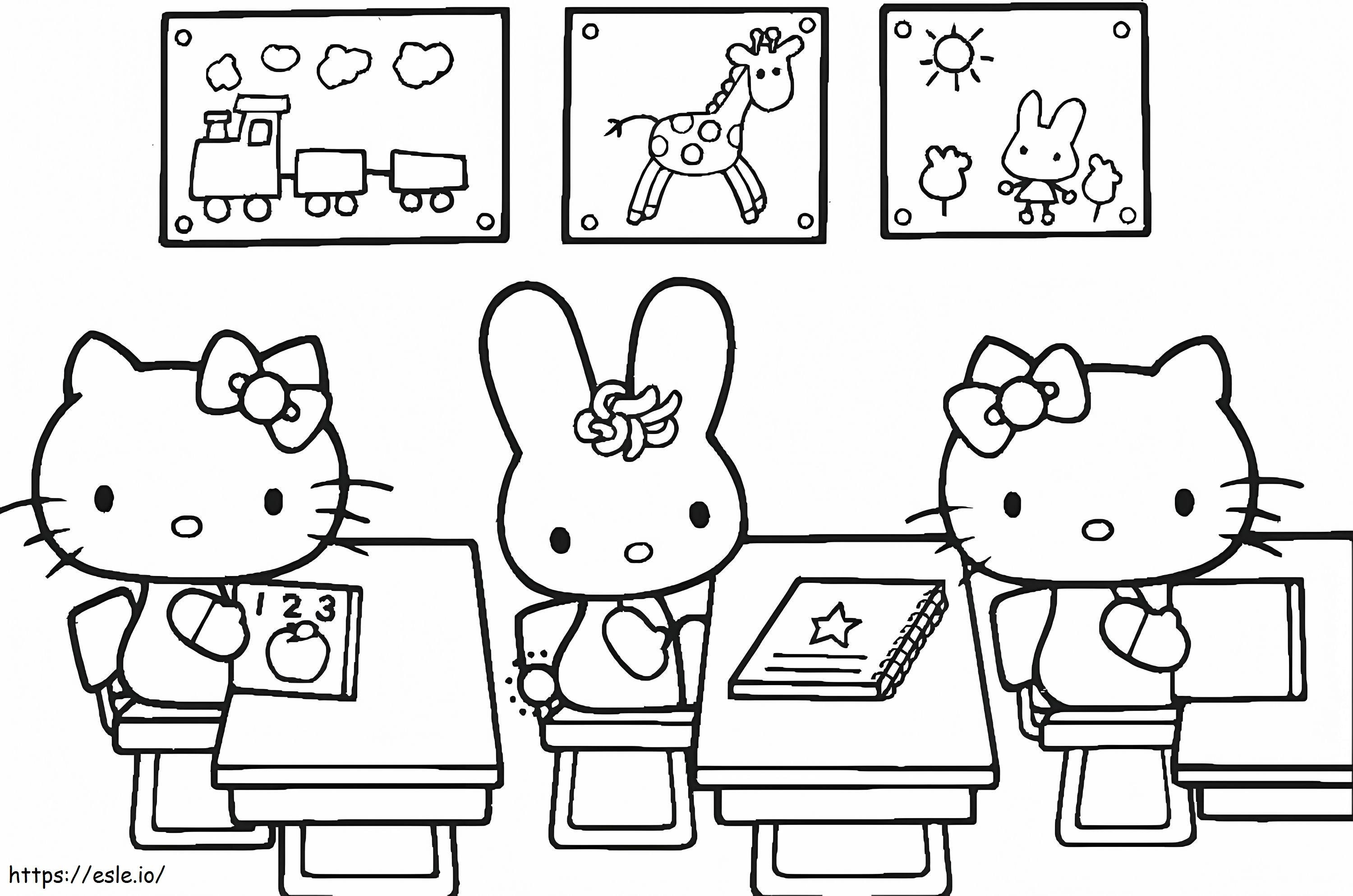 Coloriage Hello Kitty en classe à imprimer dessin