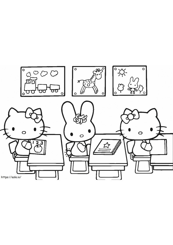 Coloriage Hello Kitty en classe à imprimer dessin