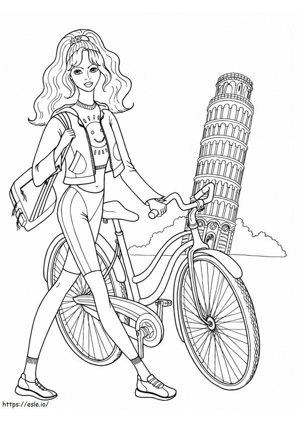 chica con una bicicleta para colorear