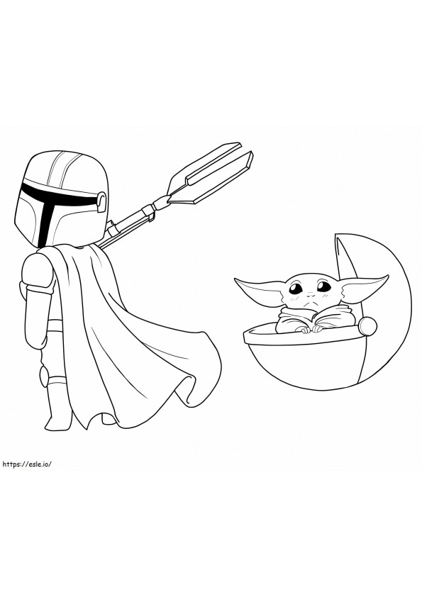 Cute Baby Yoda With Mandalorian coloring page