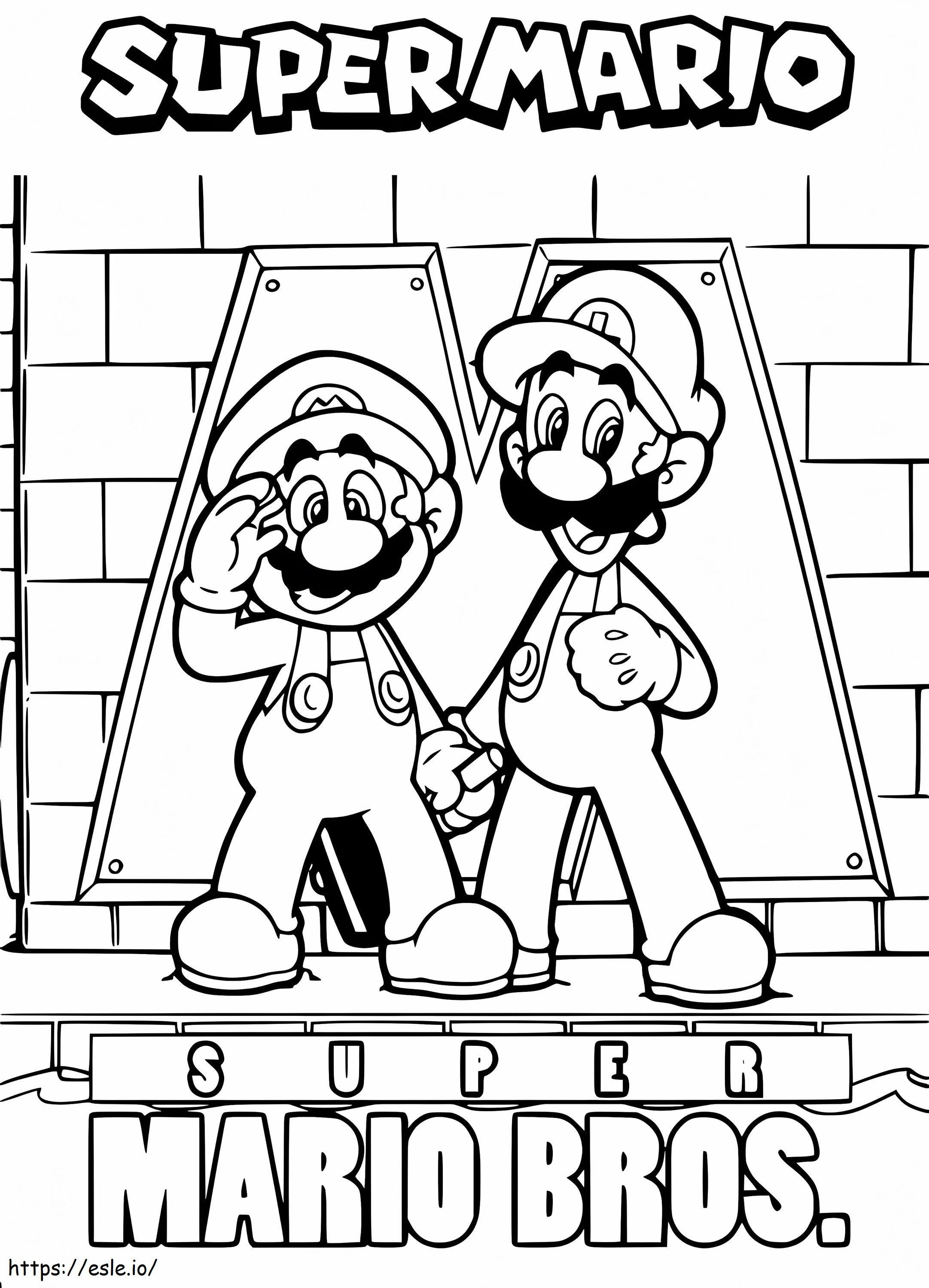 Coloriage Super Mario Bros avec Luigi à imprimer dessin