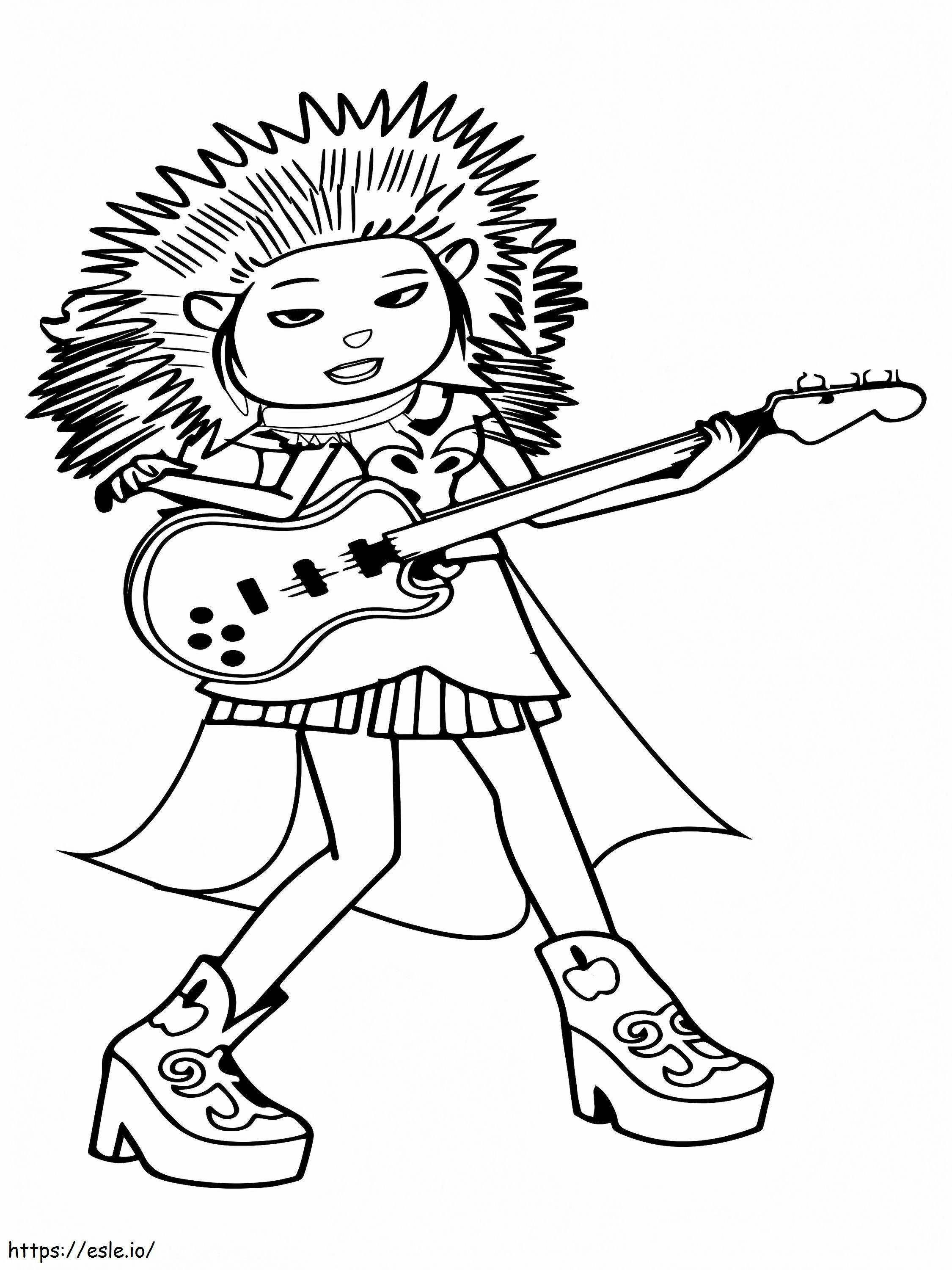 Coloriage Rockstar Ash avec guitare à imprimer dessin