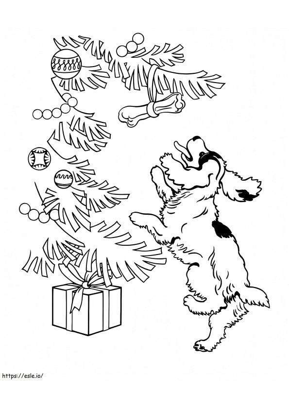 Perro y árbol de Navidad para colorear