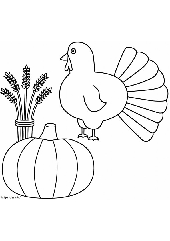 Turkey With Pumpkin And Sheaf Of Wheat coloring page