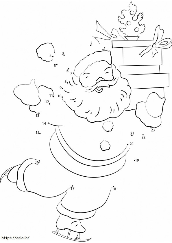 Papai Noel patinando ponto a ponto para colorir
