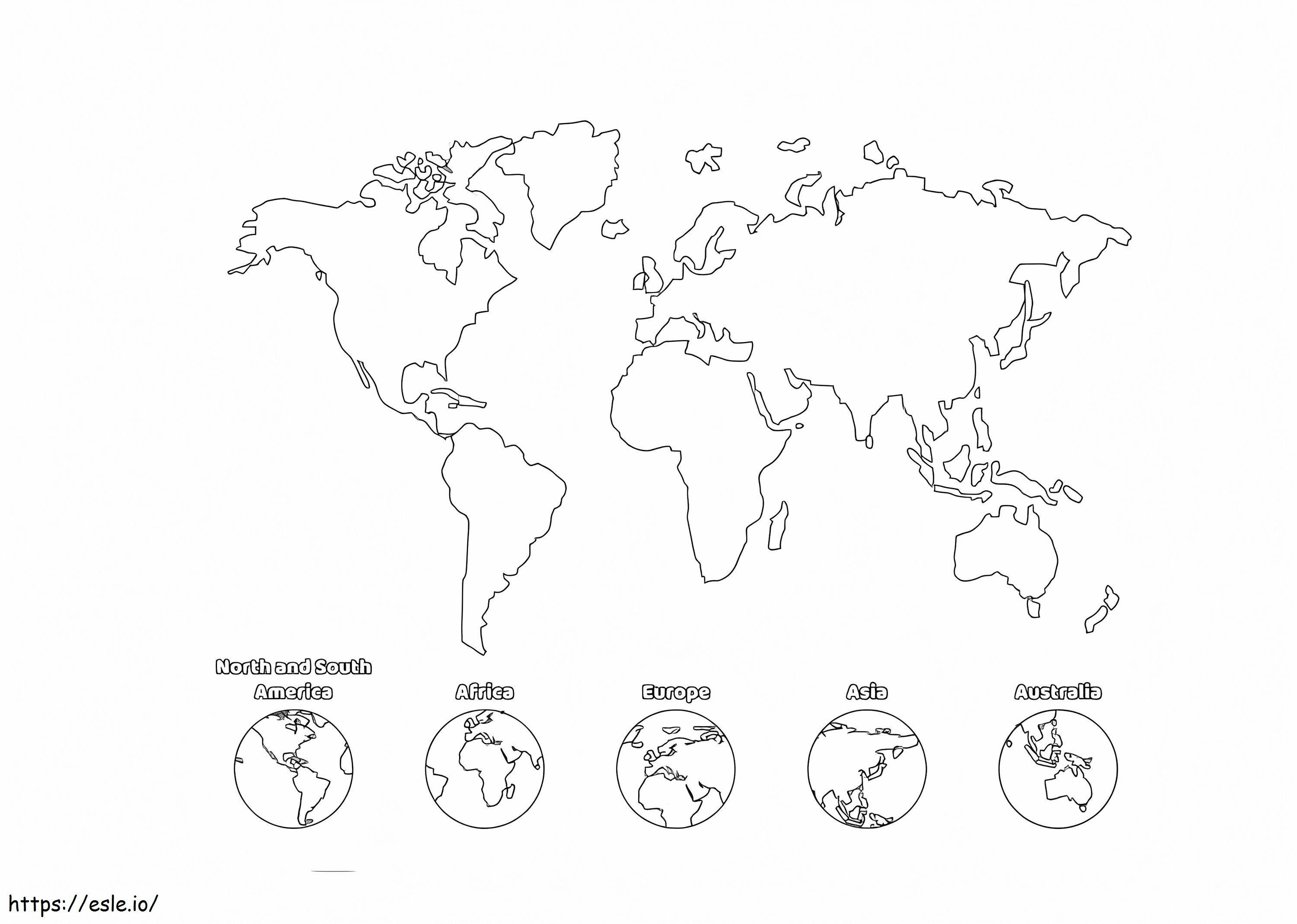 Contorno do mapa mundial em branco para colorir para colorir