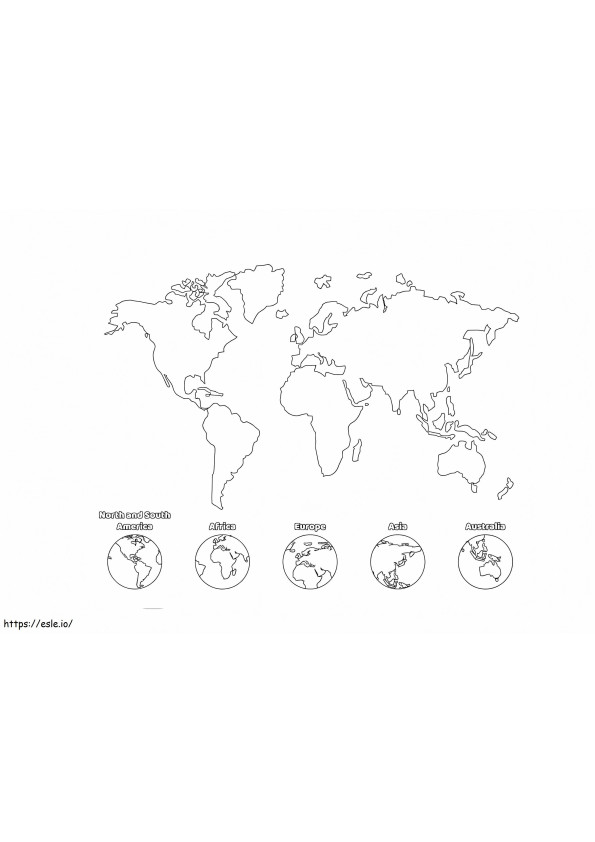 Esquema del mapa mundial en blanco para colorear para colorear