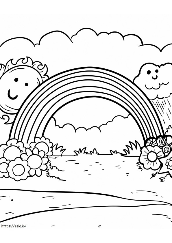 Rainbow With Cute Cloud And Sun coloring page